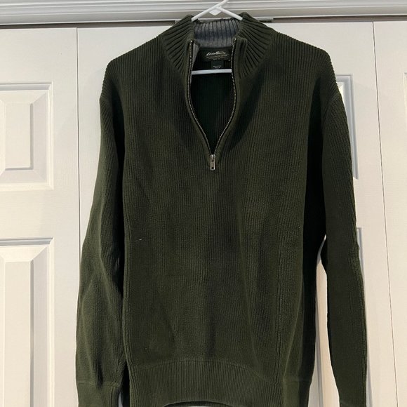 Eddie Bauer Men's Pullover Sweater with Zip in Hunter Green - Picture 1 of 3